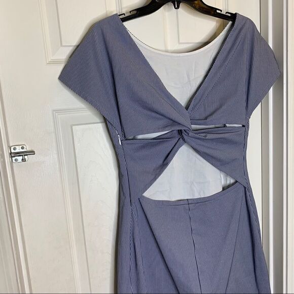 Theory Andrizza Pinstriped Blue Seersucker Dress - Picture 6 of 11
